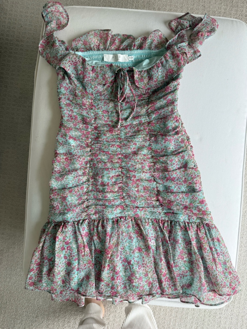 Astr Floral Ruched Midi Dress in Pink & Mint - Picture 4 of 10